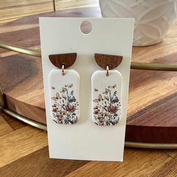 Jewelry - Floral Wooden Dangle Earrings
